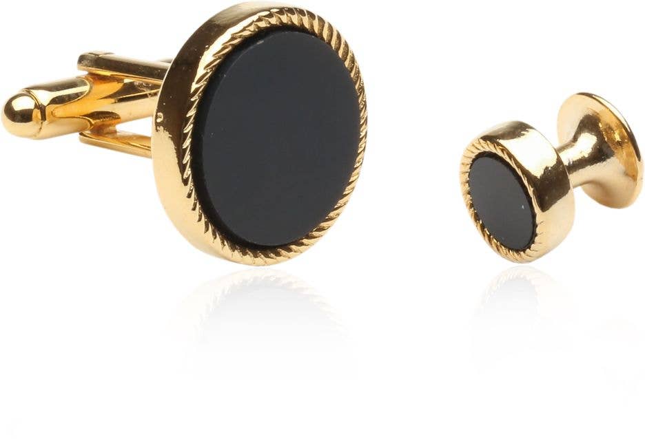 Cuff-Daddy - Wholesale Cufflinks - Black Gold Tux Cufflinks and Studs Set1