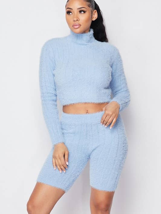 PS8394N ANGORA STRIPE SWEATER AND SHORTS SET for wholesale by PRIVY