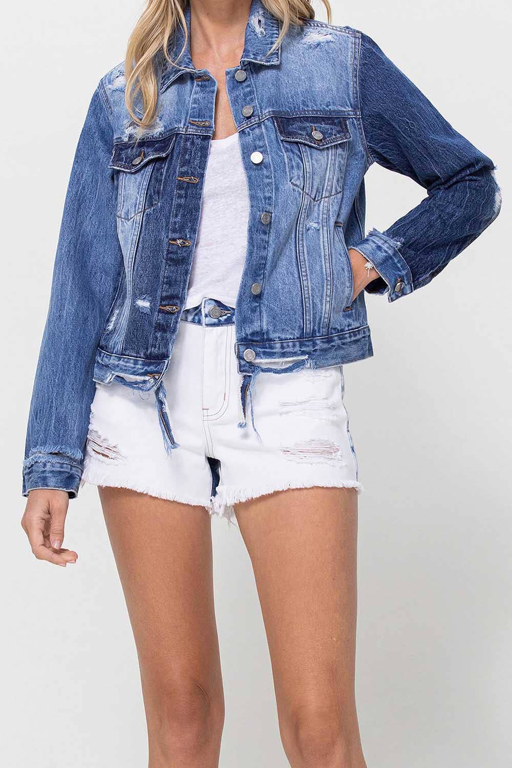 Lycklig KLASSISK JEANSJACKA V2745J MED KONTRASTERANDE KONTRAST för wholesale på Faire2