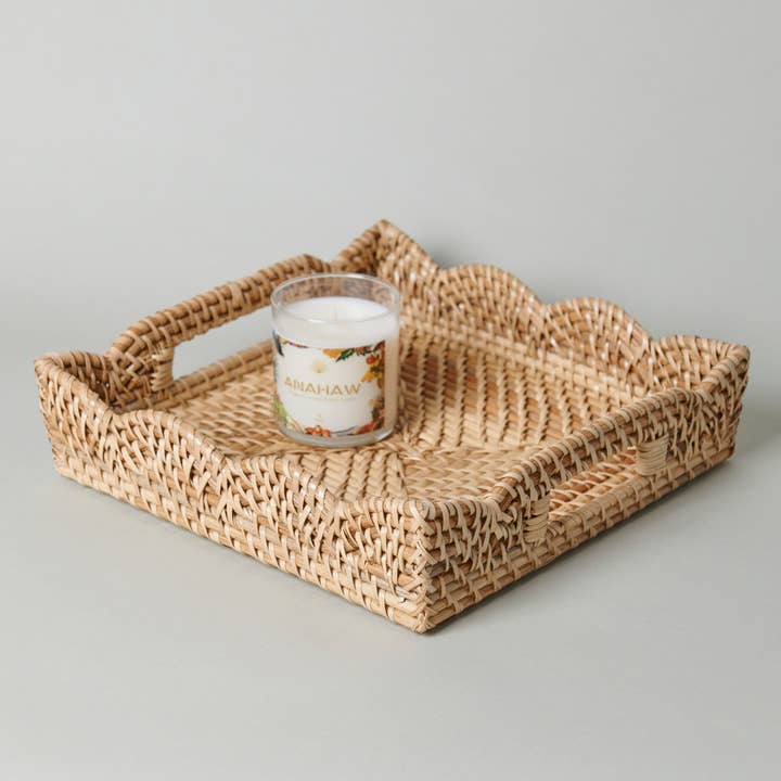 kubo - Wholesale Decorative Tray - Mariposa Woven Scalloped Rattan Tray2