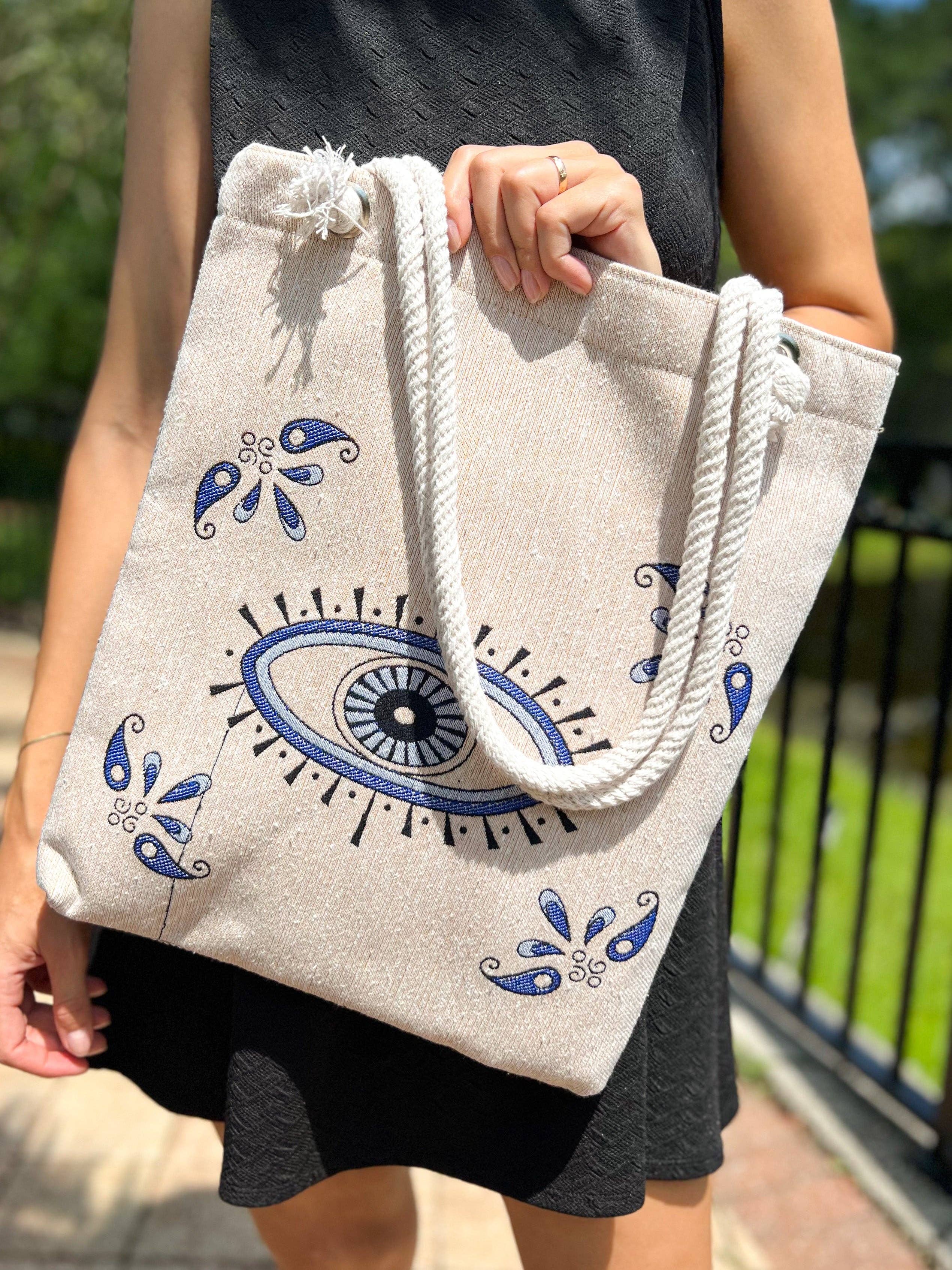 Umays Boho – Großhandel Tragetasche – Damen – Evil Eye Tragetasche, Strandtasche aus Stoff, Küstentasche für Damen1