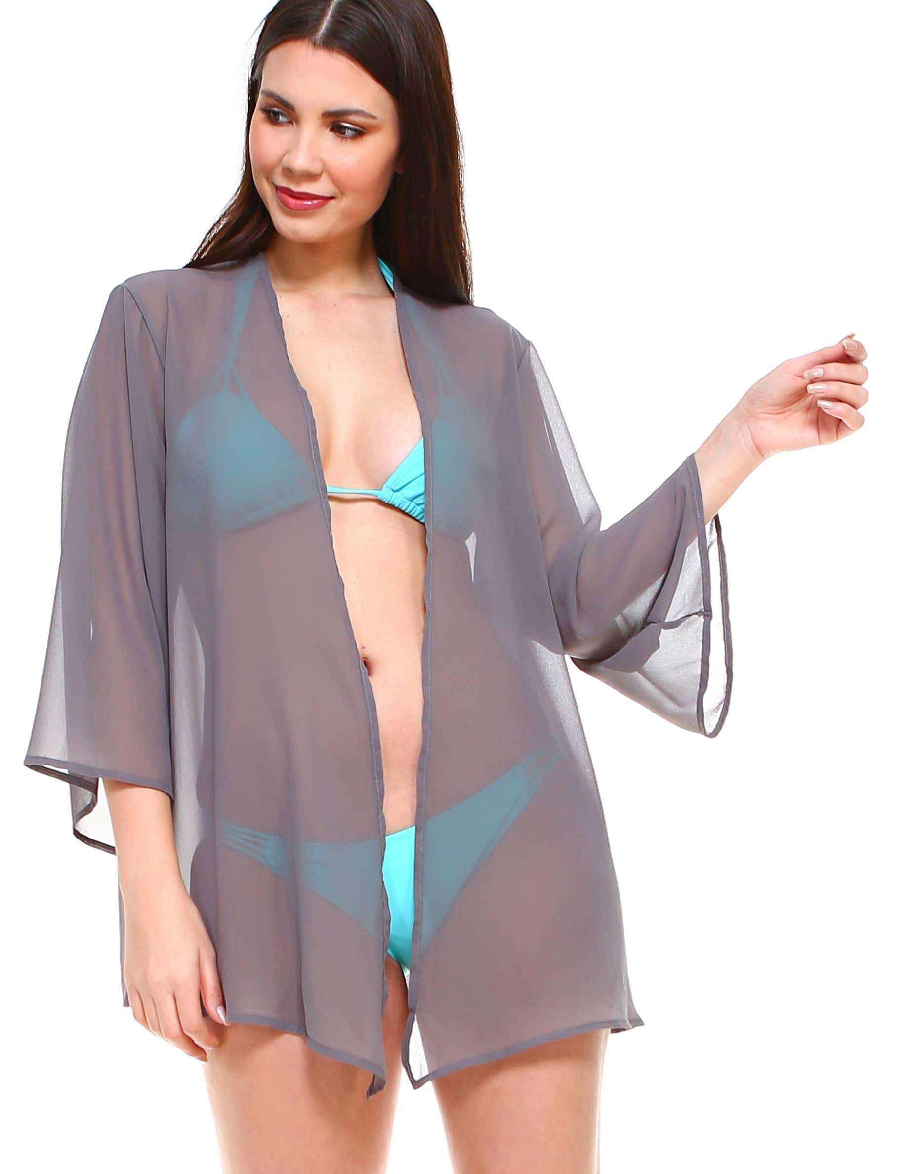 Shop Lev - Vendita all'ingrosso Kimono - Donna - Cardigan oversize con maniche a kimono in chiffon tinta unita12