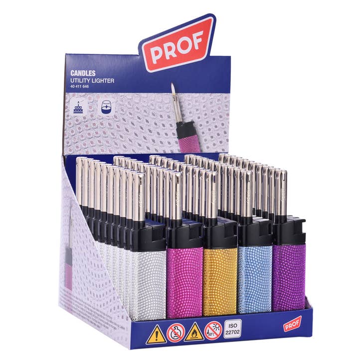 Display mit 50 Feuerzeugen aus Strasssteinen für den Großhandel von PROF