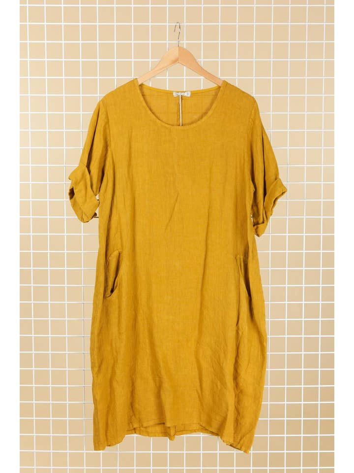 la maison des fibres naturelles - Wholesale Dress - Women's - Round neck dress in 100% linen 676116