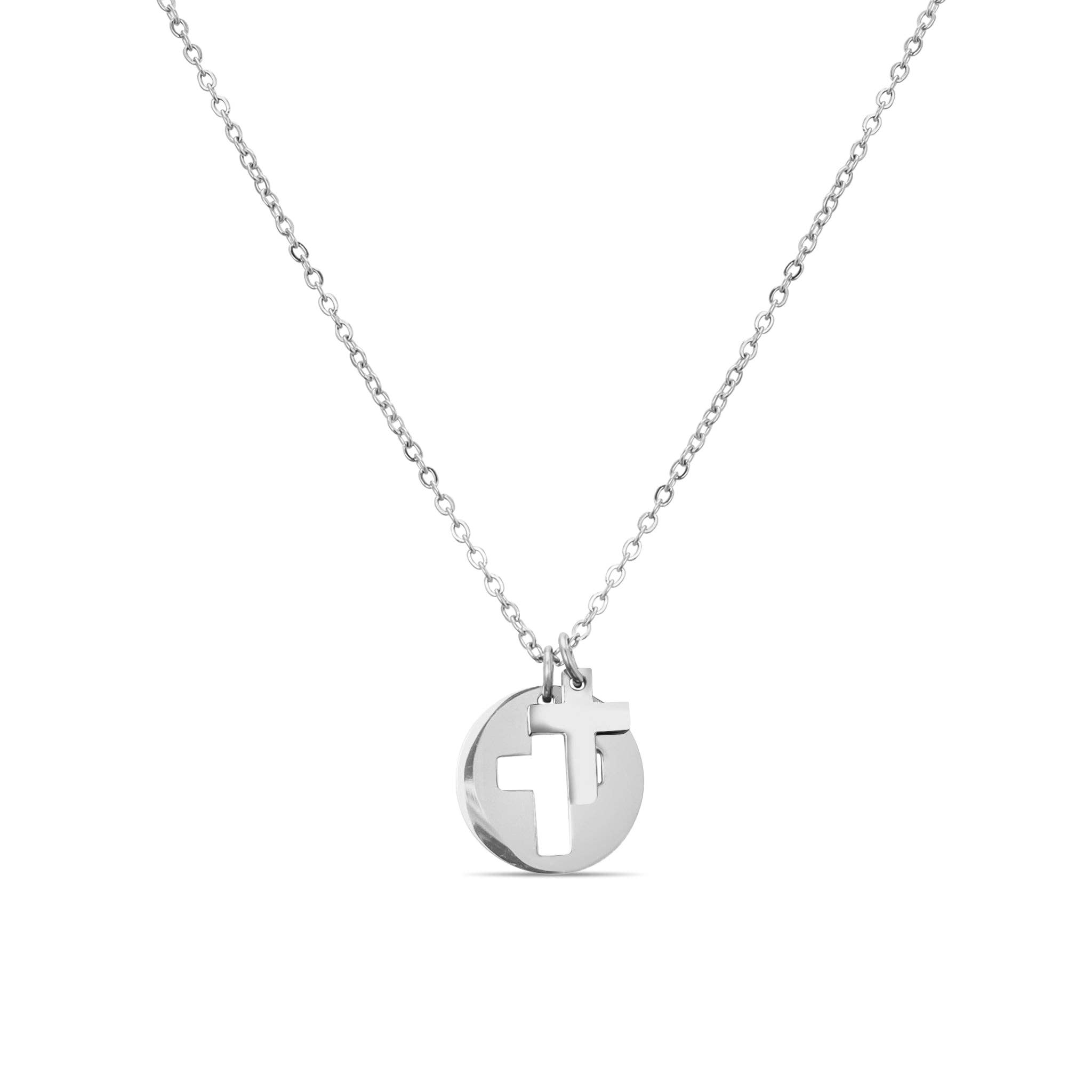 WJW - Vente Colliers à pendentif - Collier Croix en Acier Inoxydable Découpé 2 Pièces0