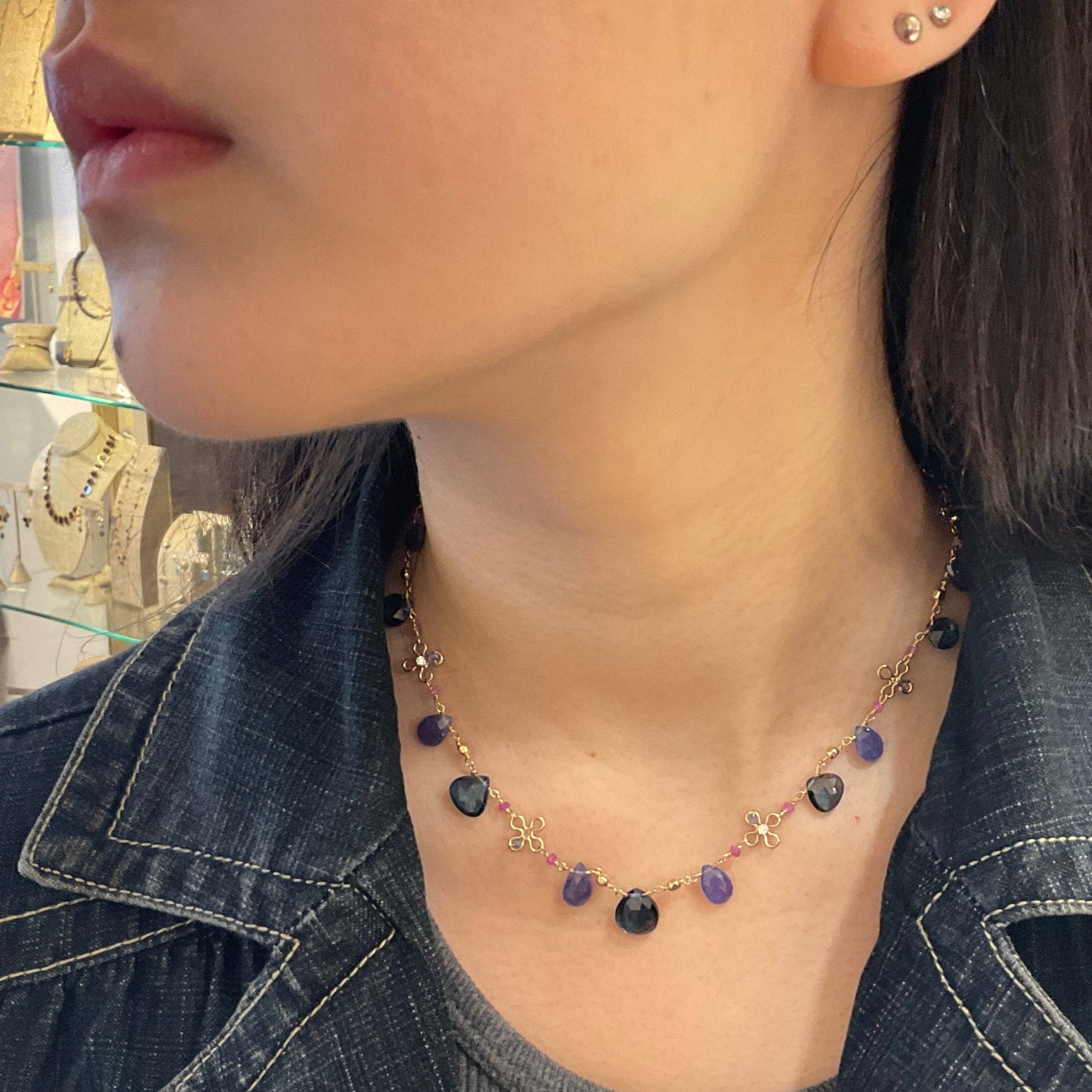 Gold Filled Floral Gem Clusters Necklace for wholesale on Faire1