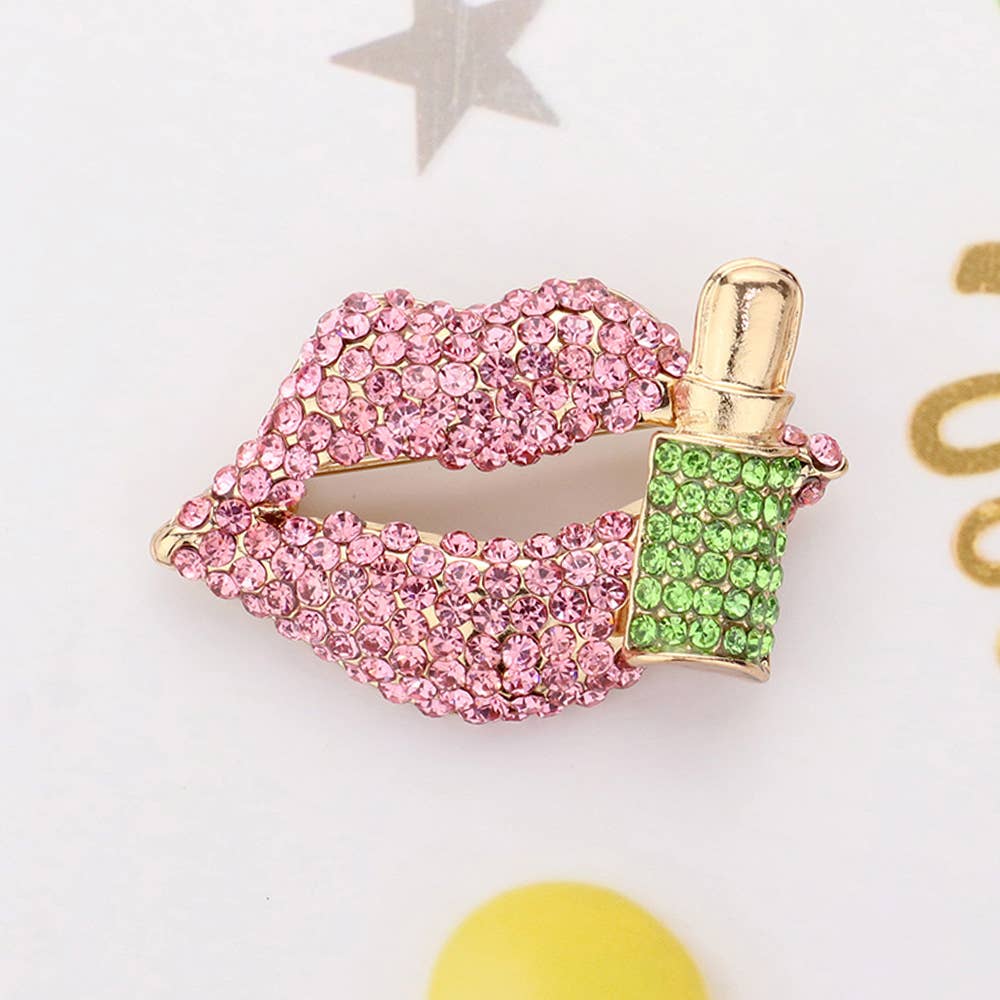 Sensibling Corp. - Vente Broches - Broche Épinglette Lèvre et Rouge à Lèvres Incrustée de Strass0