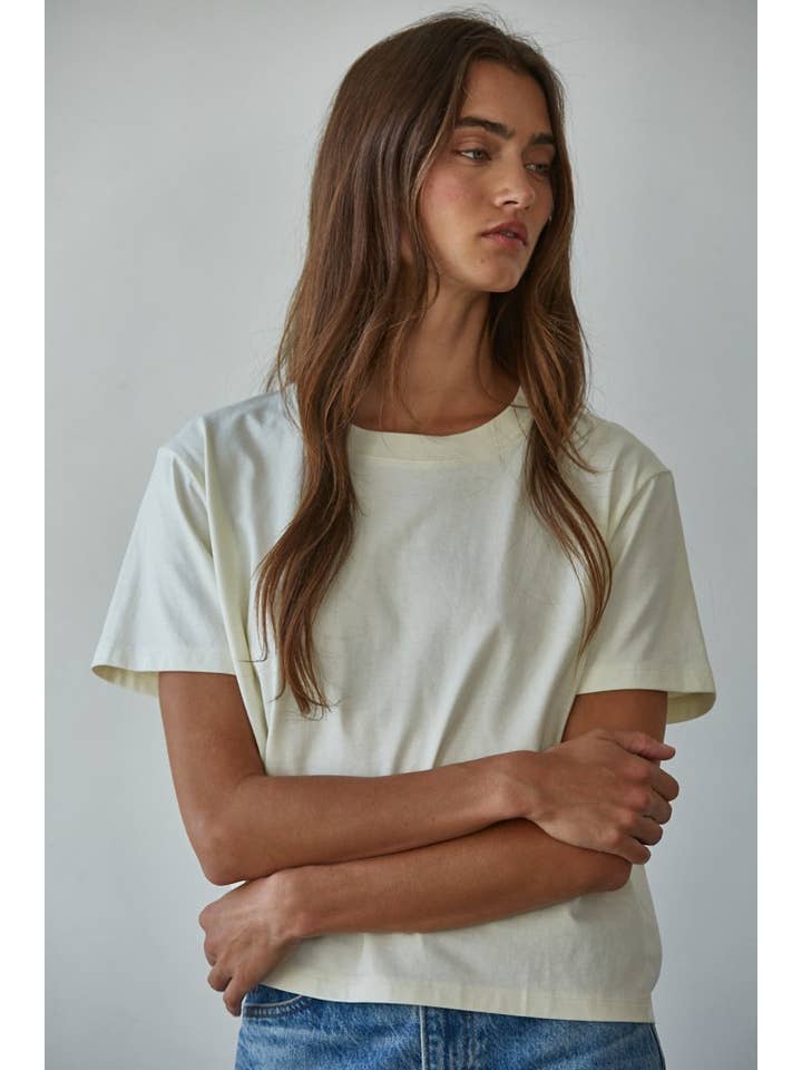 Cream L8788 | Knit Cotton Crew Neck Short Sleeve T-shirt Top for wholesale on Faire