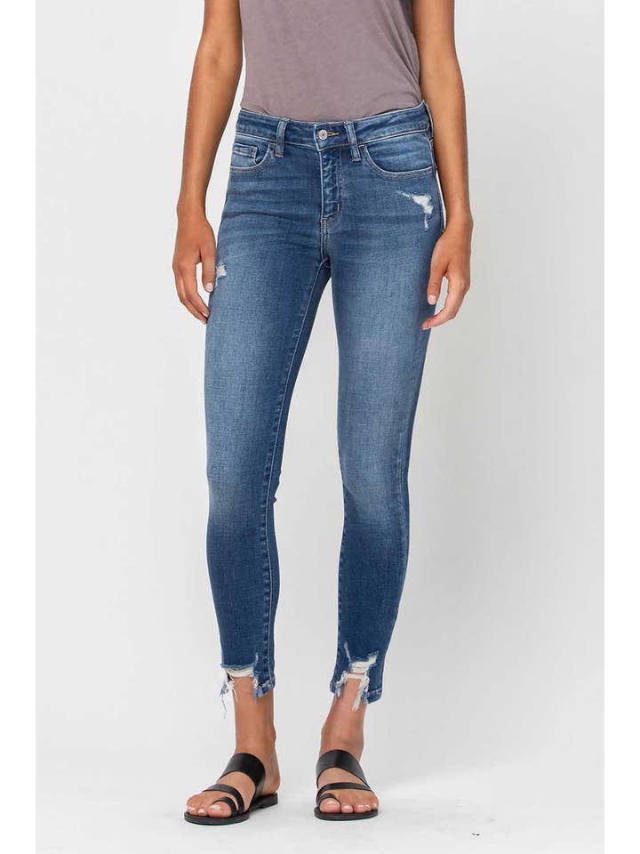PORTUGAL MID RISE DISTRESSED CROP SKINNY JEANS T5115 for wholesale on Faire