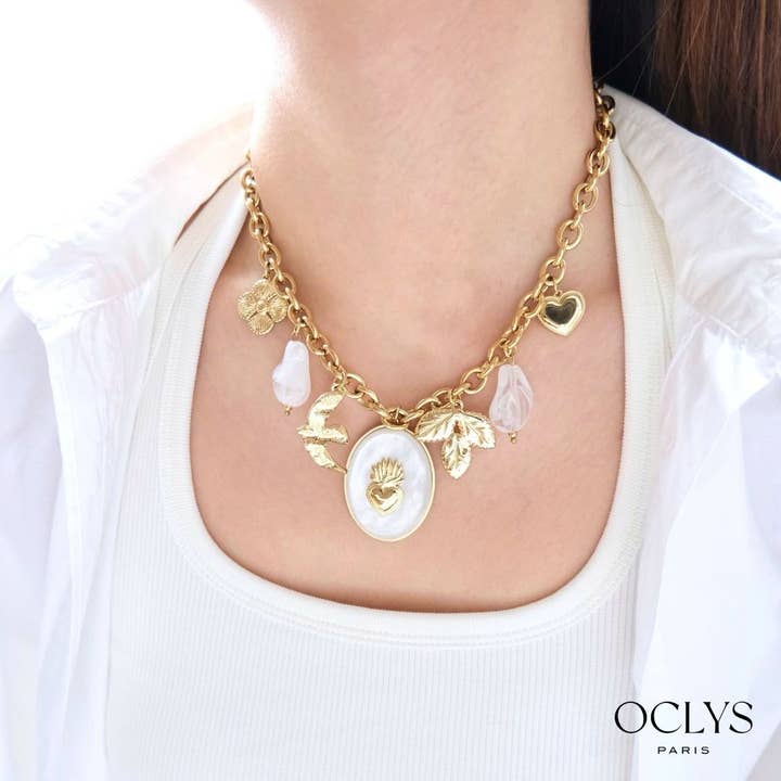 Herzanhänger-Halskette aus vergoldetem Edelstahlharz für den Großhandel von Oclys