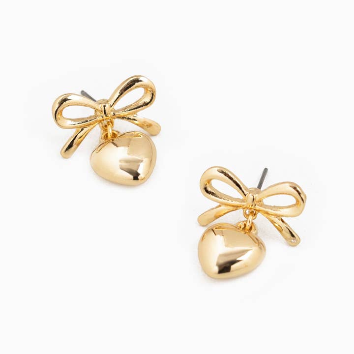 Sessori – wholesale Hoop earrings – Bow Puffy Heart Drop Hoop Earrings2