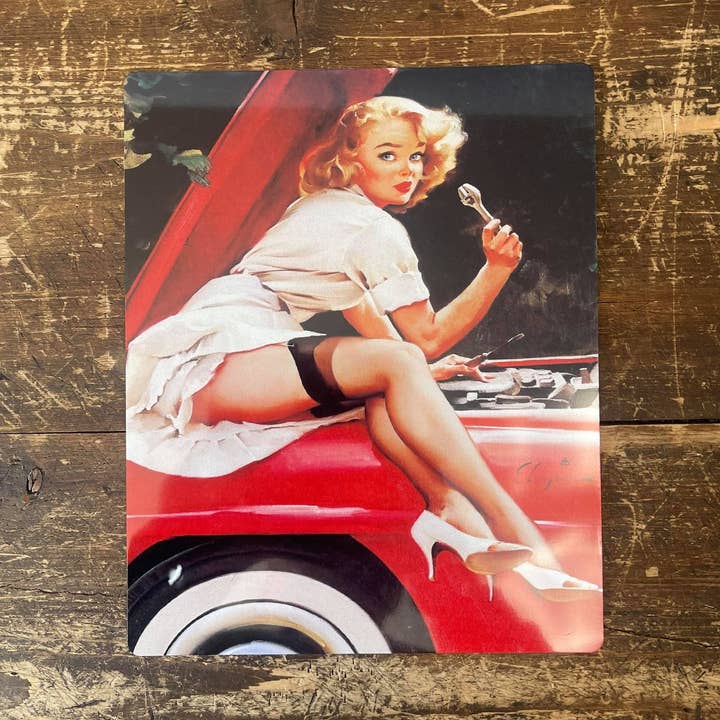 Pinup Girl Garage Car - Metal Humour Wall Sign for wholesale by The British Metal Signs Company