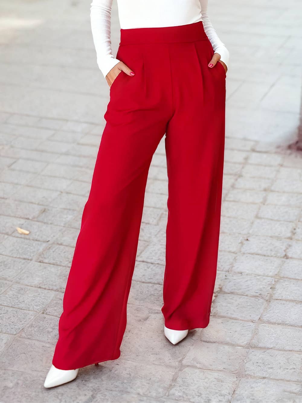 1 the Woman - Wholesale Pants - Women's - Pleated Pull On High Elastic Waist Loose Straight Pants0
