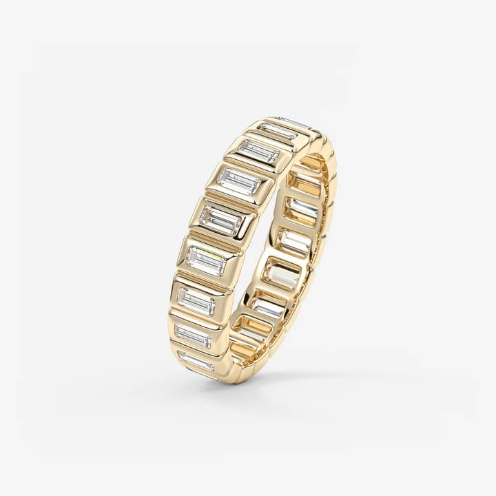 Gold Full Eternity Band with Vertical Emerald‑Cut Lab Diamonds for wholesale by Caratina