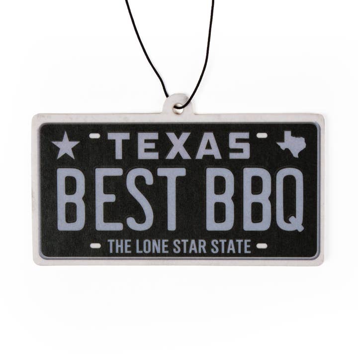 Texas BBQ License Plate Air Freshener Pack of 12 for wholesale by Fresh Fresheners