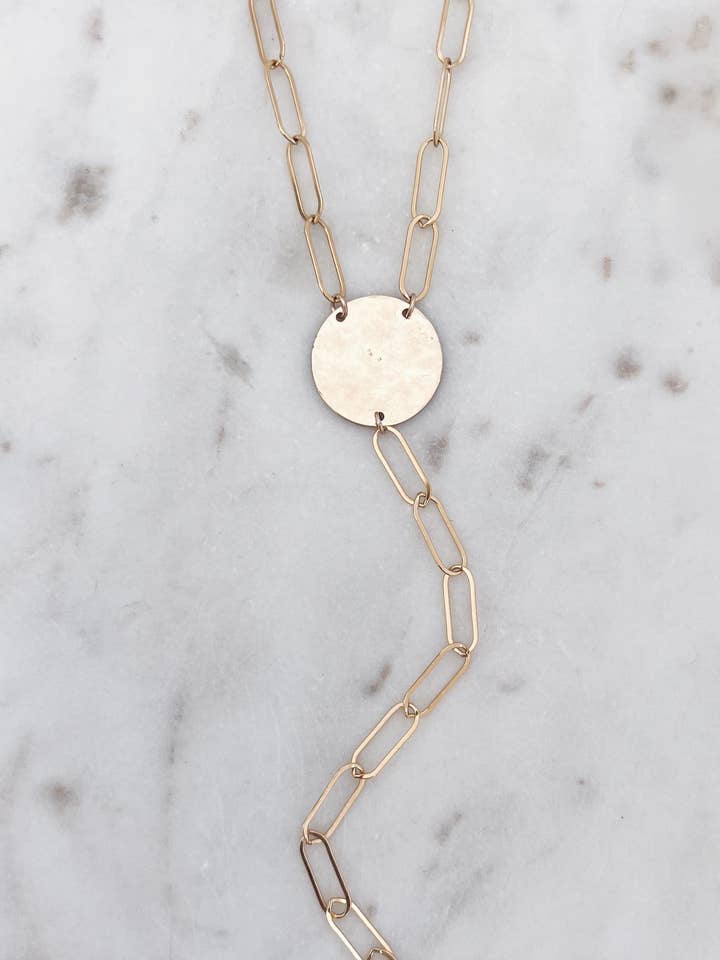 Chunky Link & Hammered Coin Y Necklace for wholesale by Mac and Ry Jewelry
