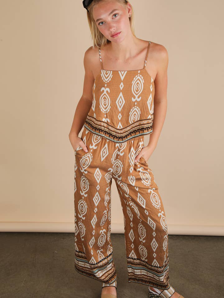 NT12129SET-Completo con Top e Pantaloni in Tessuto Stampato con Bordo a Sciarpa per la vendita all'ingrosso da parte di VERY J