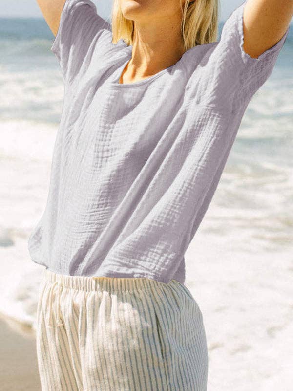 OceanusSwim - Wholesale T-Shirt - Women's - Loose Short Sleeves Solid Color Round-Neck T-Shirts Tops6