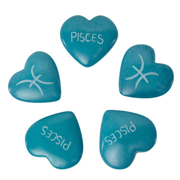 Corazones de esteatita del zodíaco, paquete de 5: PISCIS para venta al por mayor de Global Crafts