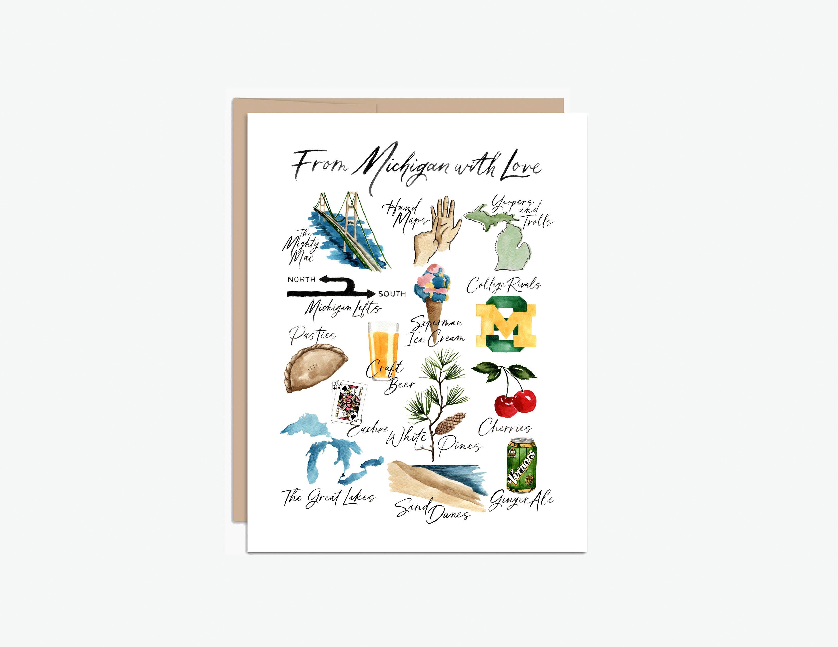 NorthHouse Creative Co. – wholesale Everyday greeting card – From Michigan with Love, Classic Michigan Greeting Card