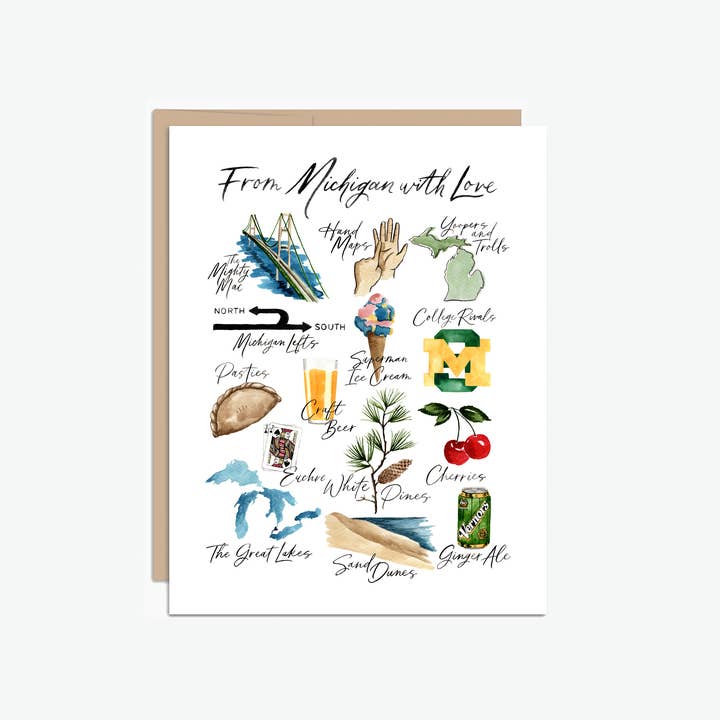 NorthHouse Creative Co. - Wholesale Everyday Greeting Card - From Michigan with Love, Classic Michigan Greeting Card