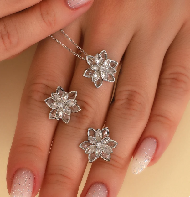 AVENS - Wholesale Jewelry Set - 925 Sterling Silver Lotus  Jewelry Set3