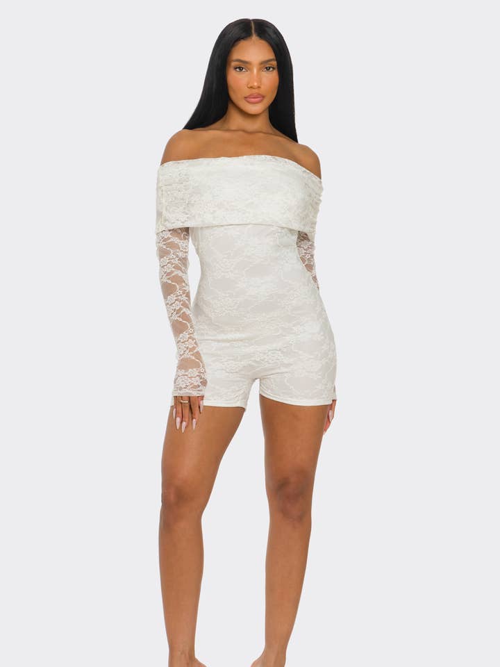 Cherry Mellow - Wholesale Romper - Women's - LACE OFF SHOULDER ROMPER 0