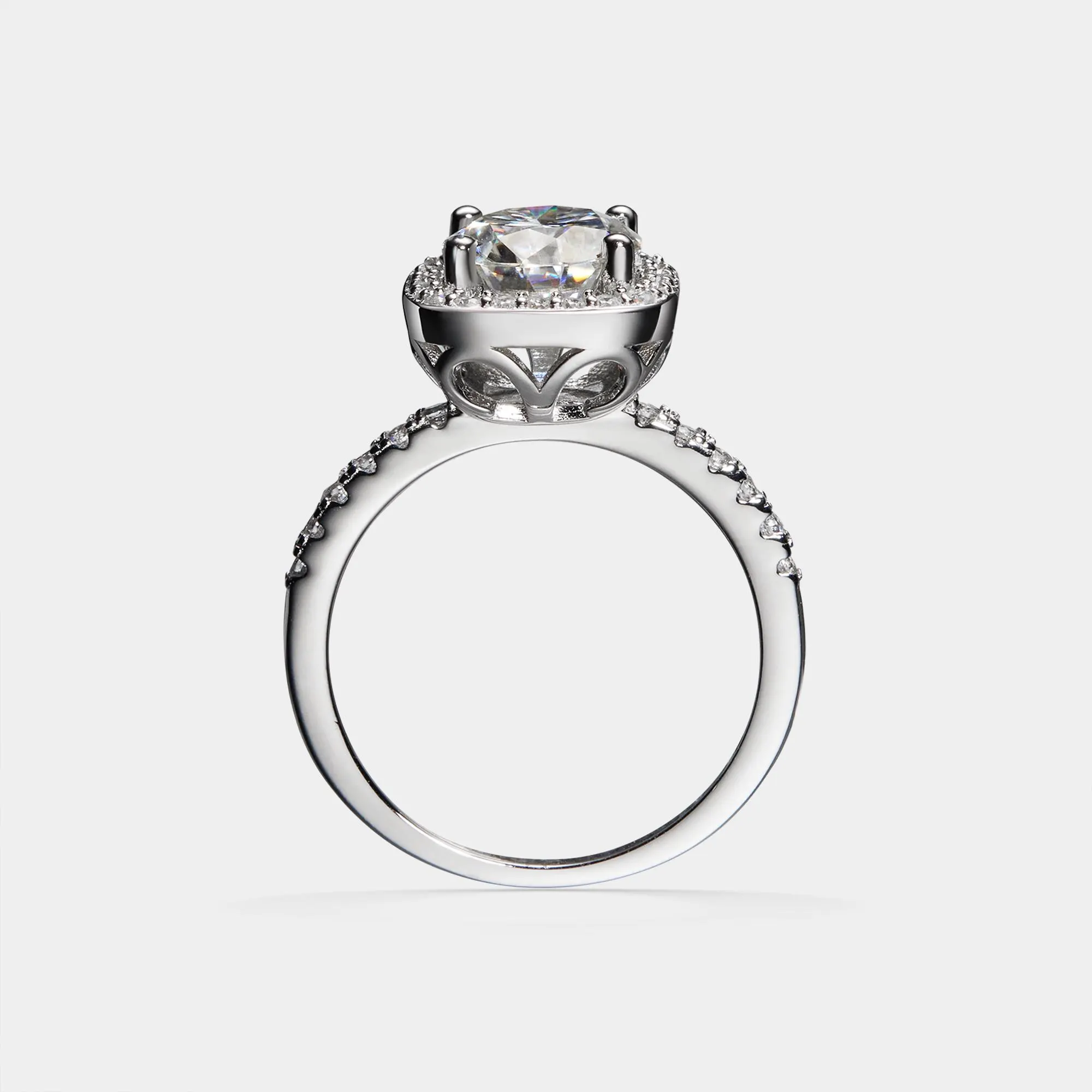 Perimade & Co. LLC - Wholesale Engagement Ring - Moissanite Halo Engagement Band Ring in 925 Sterling Silver4