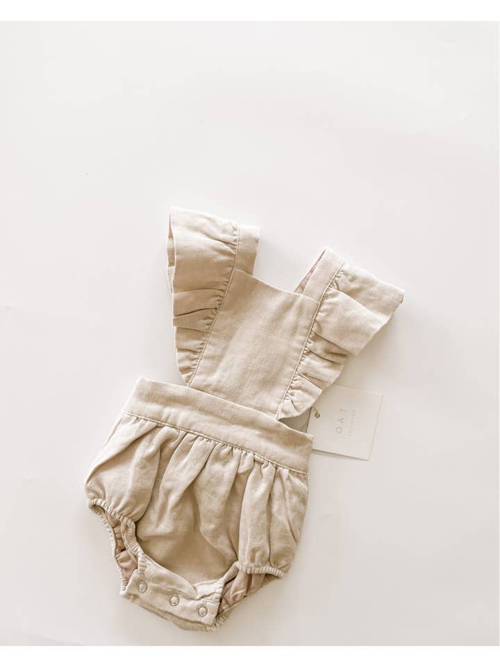 Oat Children - Wholesale Bodysuit (Non-Footed) - Baby - Linen Flutter Sleeve Bloomer Romper - Petal