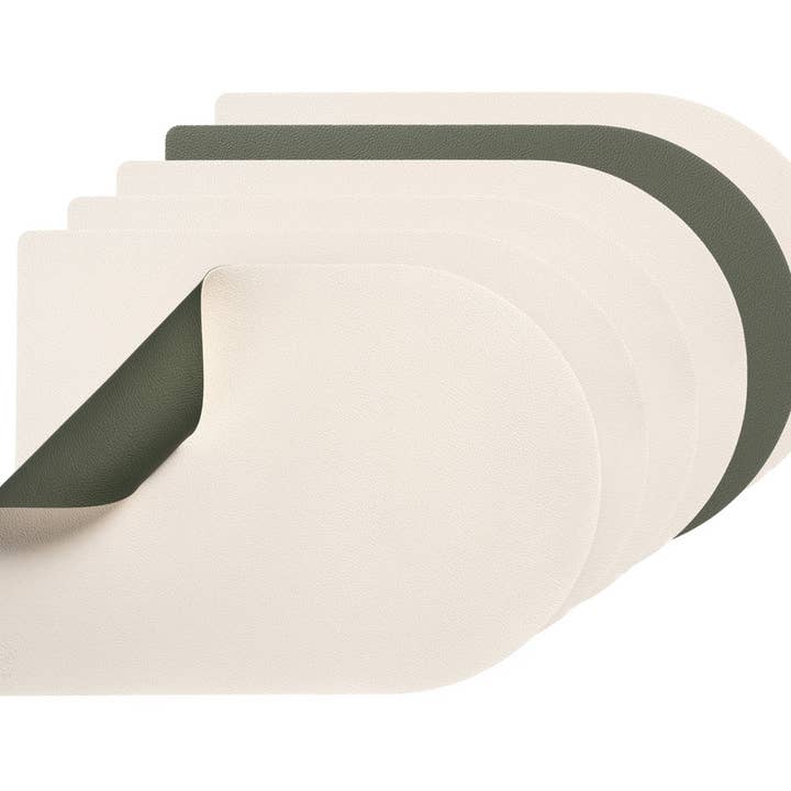 Conjunto de mesa retangular reversível - 6 peças - Couro reciclado branco creme e verde acinzentado por atacado de Björn