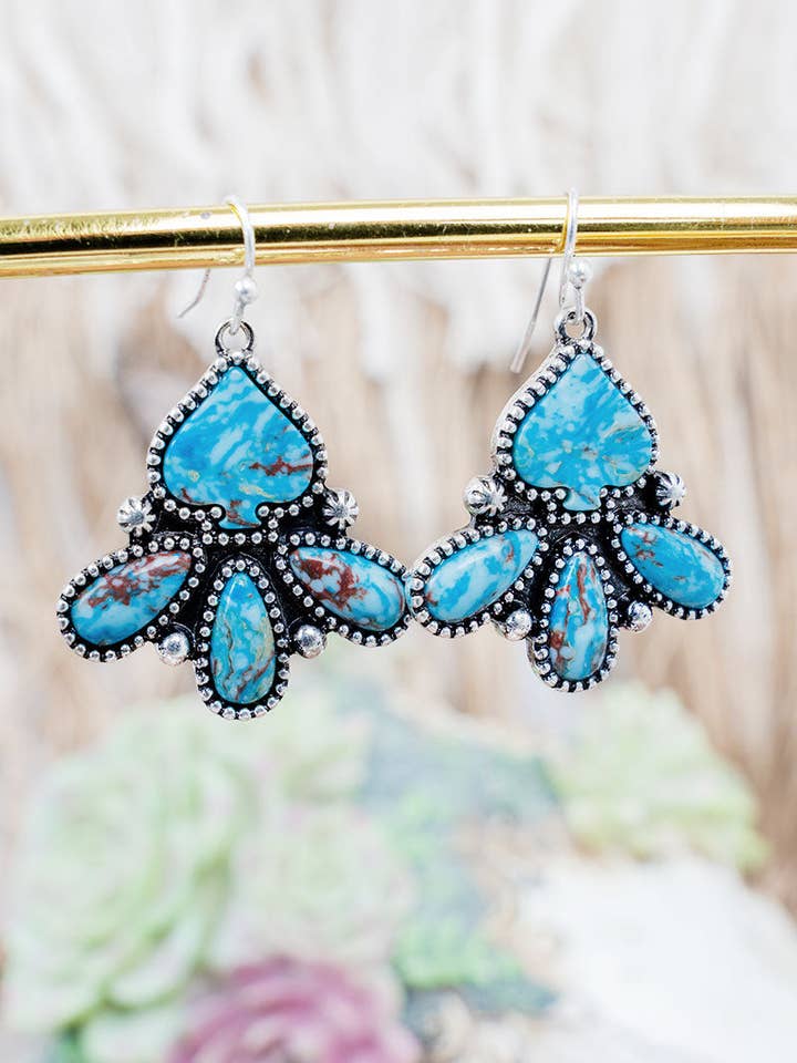 Turquoise Southwest Spade Silvertone Earrings for wholesale by Wholesale Accessory Market