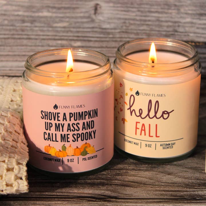 Funny Flames Candle Co - Les Creme - Wholesale Jar/filled candle - Shove A Pumpkin Up My Ass And Call Me Spooky - funny candle3