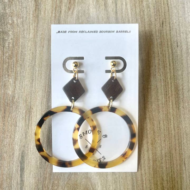Smoke & Spirits - Wholesale Dangle Earrings - Bourbon Barrel & Tortoise Hoop Earrings0