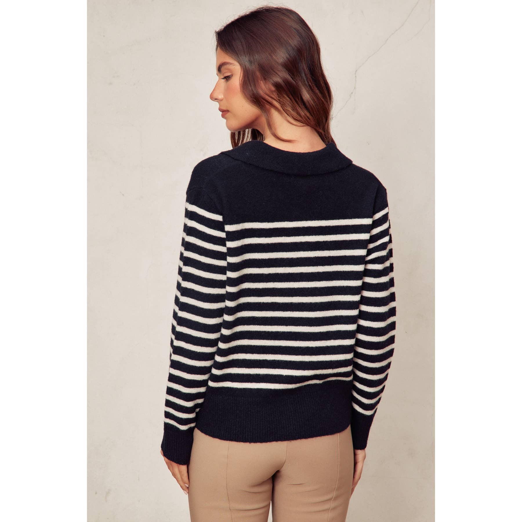 Dress Forum – Pulôver - Mulher por atacado – Camisola Polo Listrada Macia e Fuzzy7