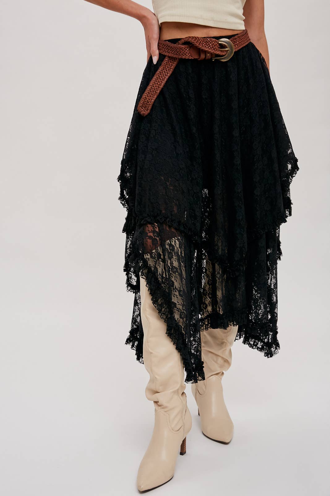 Bluivy – Großhandel Rock – Damen – MIDIROCK MIT SPITZENBÄNDERN1