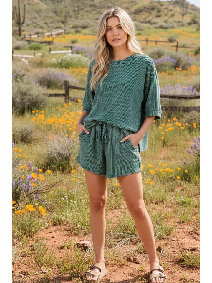 Sewn and Seen - Wholesale Lounge Set - Women's - RIBBED ROUND NECK TOP AND SHORTS SET29