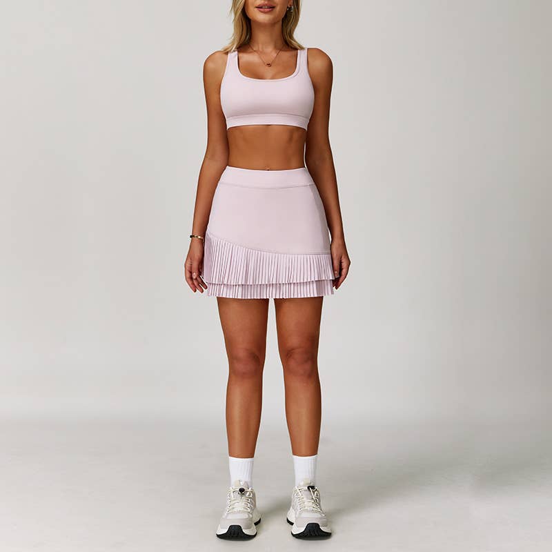 WONDERXFANS - Wholesale Activewear Set - Women's - Wide straps Sports Bra + Golf And Tennis skirts 2-Piece Set4