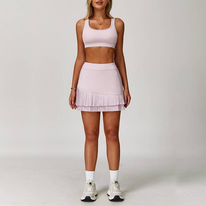 WONDERXFANS - Wholesale Activewear Set - Women's - Wide straps Sports Bra + Golf And Tennis skirts 2-Piece Set4