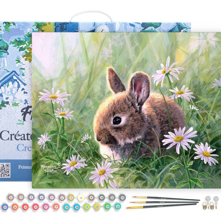 Paint by numbers Rabbit and Oxeye daisy framed for wholesale by Figured'Art