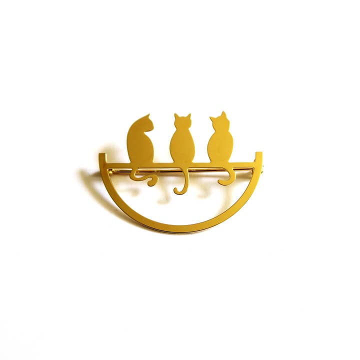 Hirondelle Bijoux - Wholesale Brooch - Gold or silver perched cat brooch4