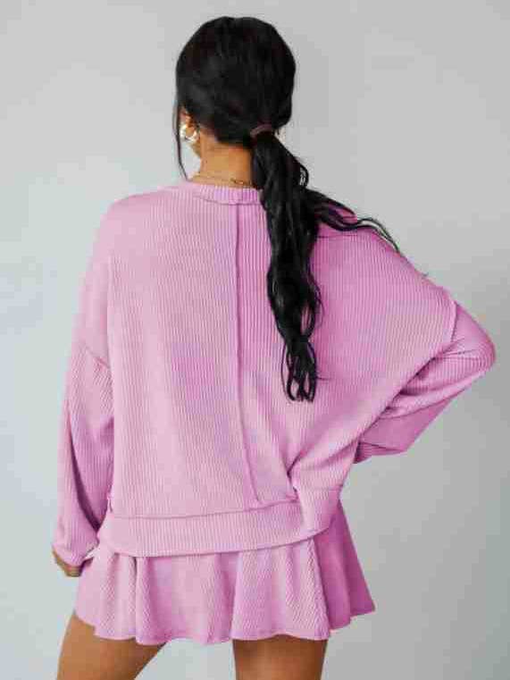 Marayn - Wholesale Top & Skirt Set - Women's - Autumn Ribbed Set Lantern Sleeve Top Pleated Skirt38