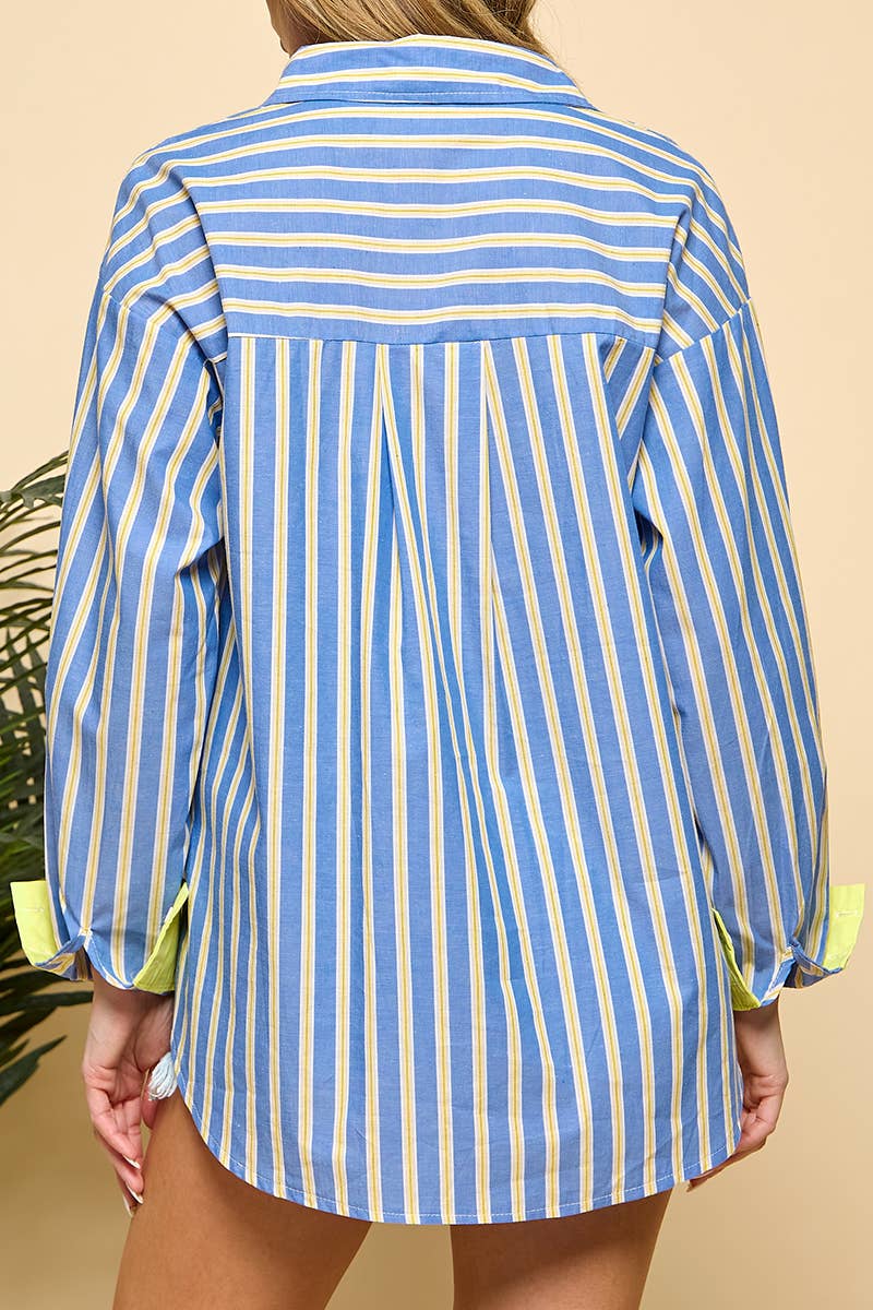 Blue Striped Long sleeved Shirt  for wholesale on Faire10