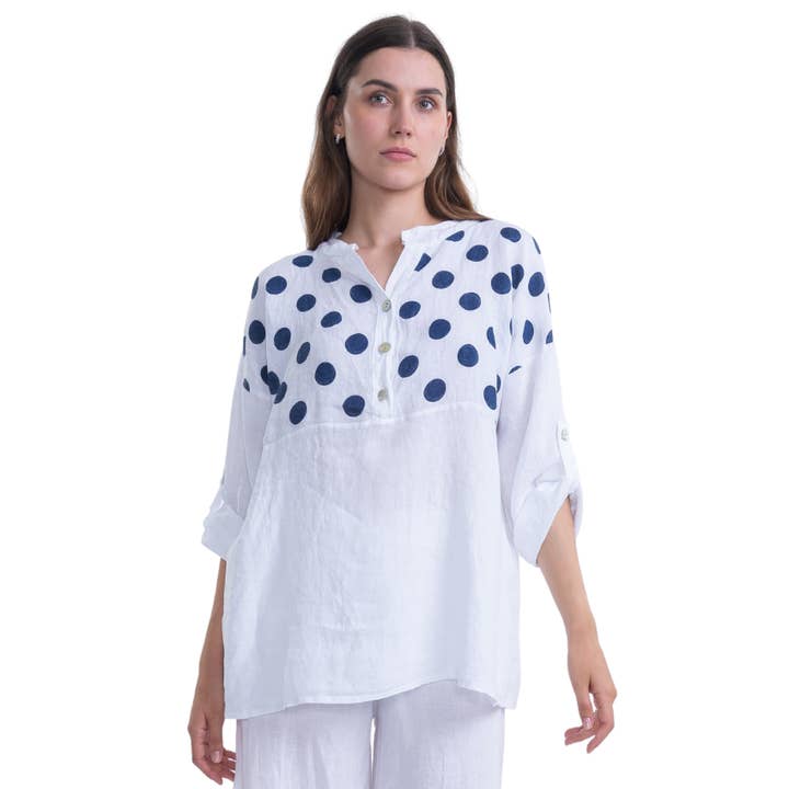 6086 Vit Vera May italiensk linnefläckig topp för wholesale av VeraMay