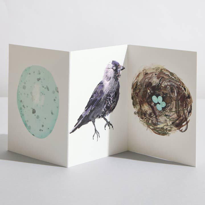Jackdaw Bird Nature Lover Concertina Card for wholesale by Sara Sayer