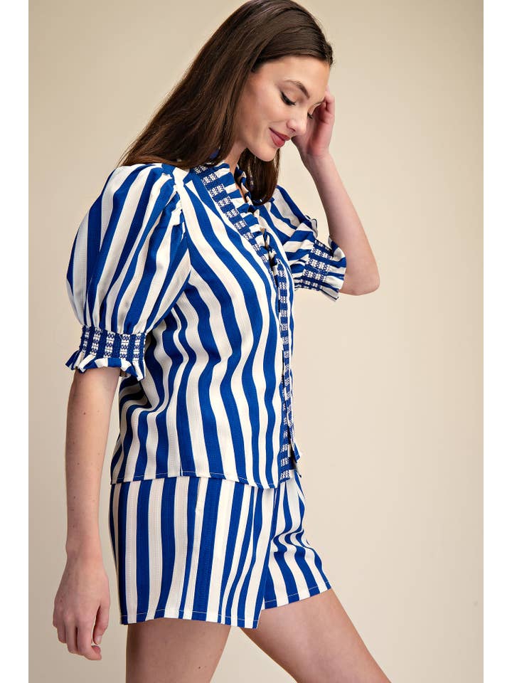 Glam - Wholesale Blouse - Women's - Ruffle V-Neck Smocked Puff Sleeve Blouse8