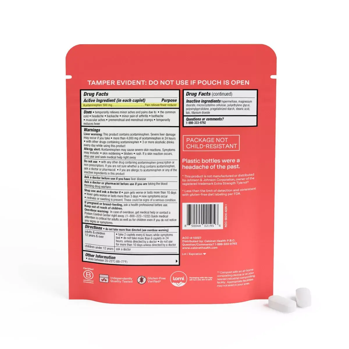 Cabinet Health - Wholesale Oral Supplement/Vitamin - Pain Reliever & Fever Reducer Compostable Refill Pouch 120ct1