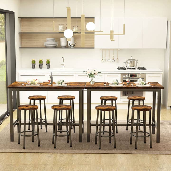 Rustic Brown Bar Table and Chairs Set Industrial Counter Height Pub Table with 4 Chairs for wholesale on Faire