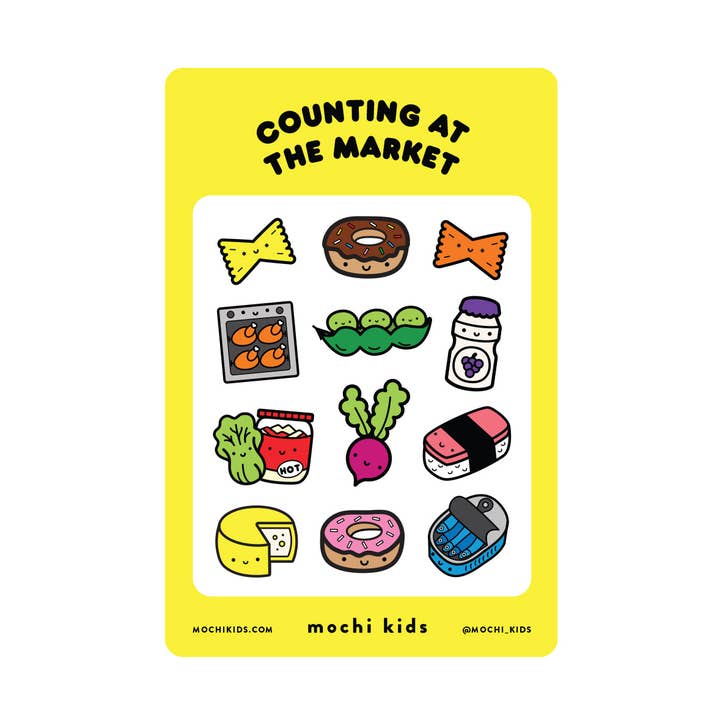 Feuille d'autocollants "Compter au marché" par Mochi Kids pour la vente par Mochi Kids