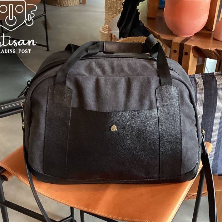Canvas & Leren Weekendtas | Zwart Canvas & Zwart Leer voor wholesale door Artisan Trading Post