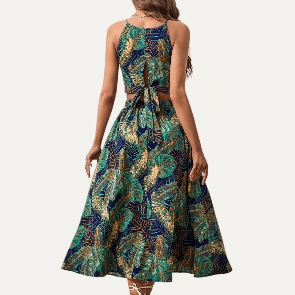 The Moment Collection - Vendita all'ingrosso Completo top e gonna - Donna - Abito midi in due pezzi stampato con foglie tropicali per le vacanze2